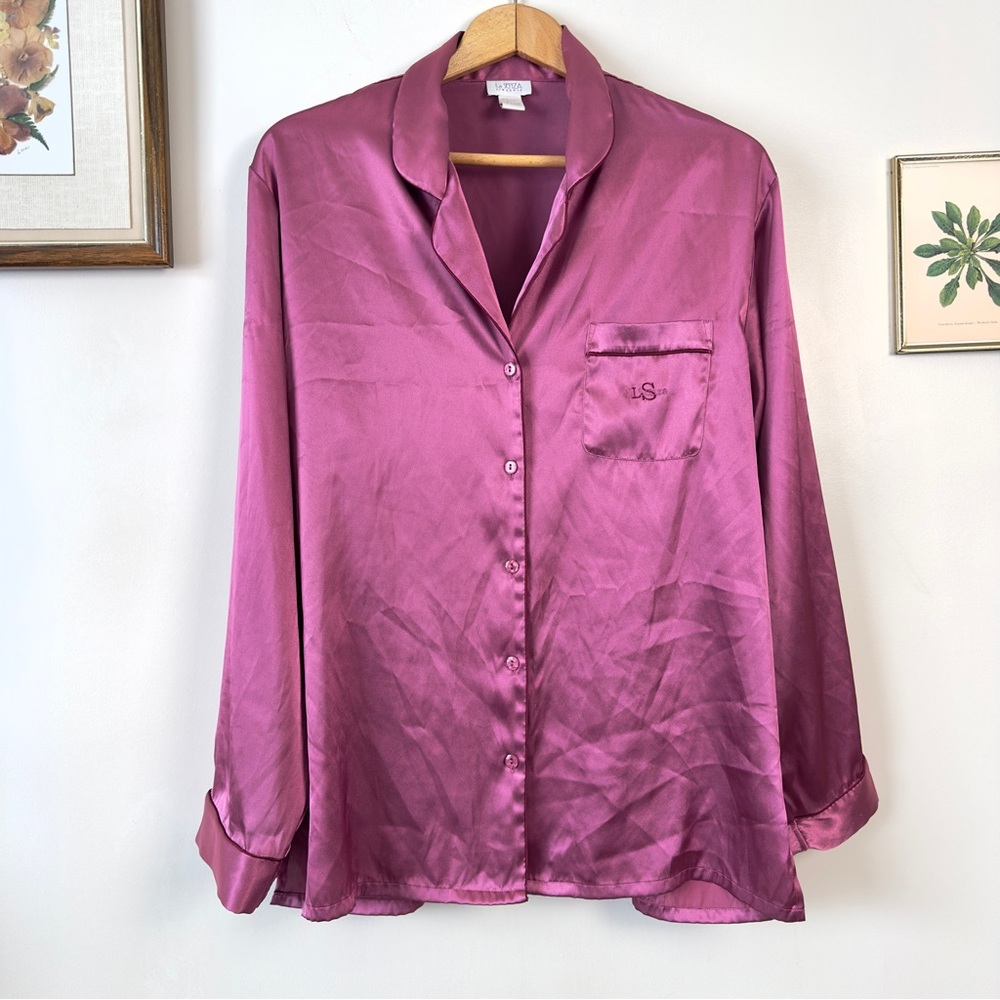 Vintage La Senza Embroidered Satin Pj Top
